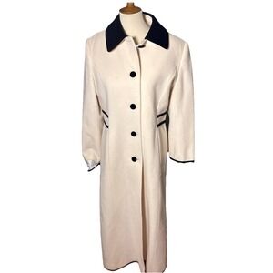 Lovely Winter White Wool Coat Black Trim Old Money Mob Wife Chadwick's Long 12